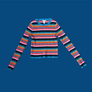forever 21 retro multicolored stripes knitted crew neck crop top